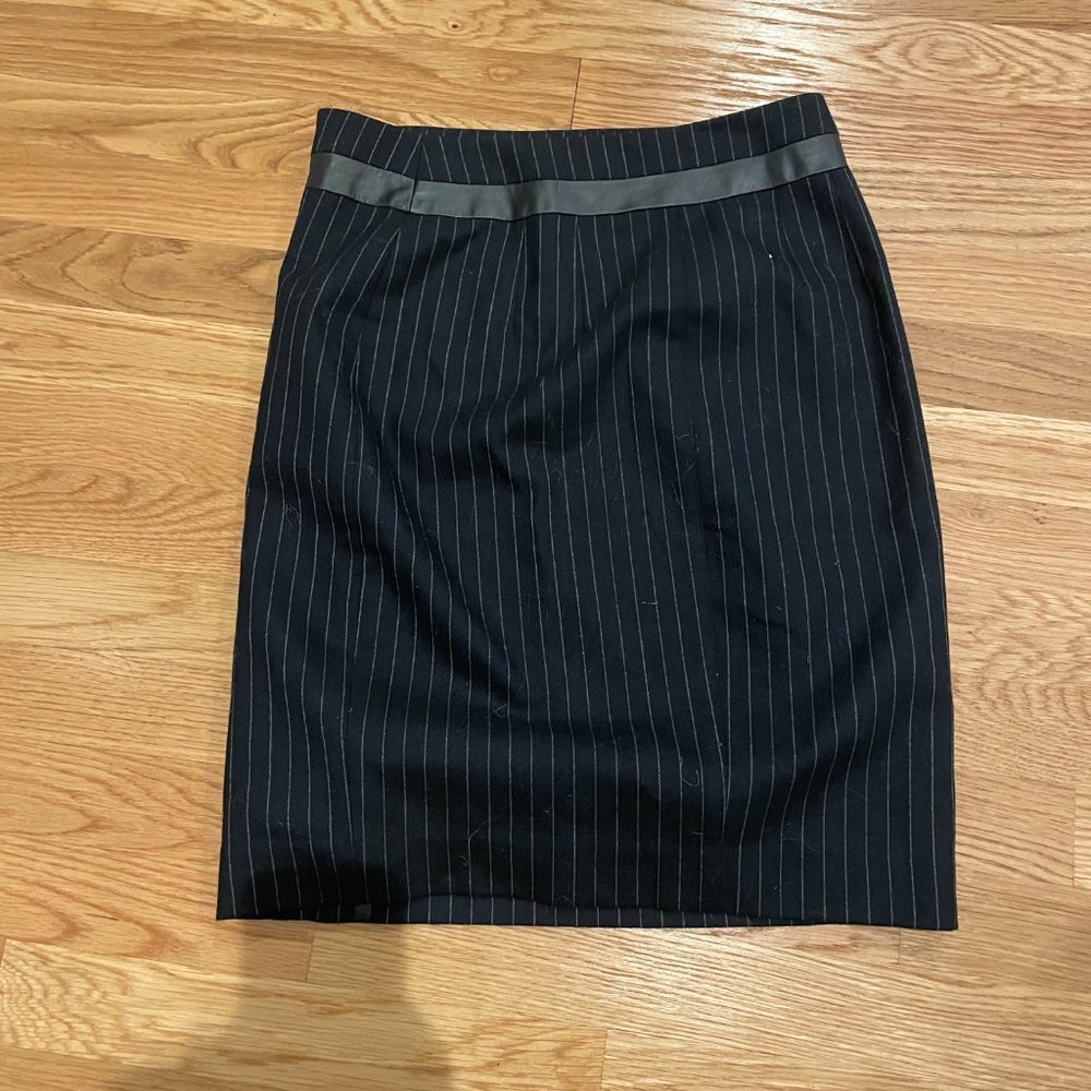 Club Monaco Pinstripe Pencil Skirt with Leather Trim - Picture 2 of 3